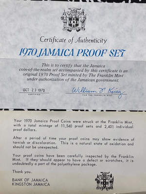 1970 Jamaica 6x Coin Proof Set Lot#B2185 With Case & C.O.A.