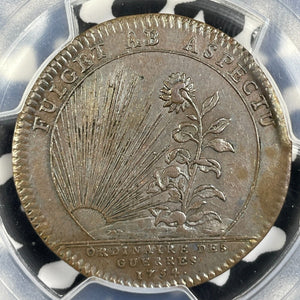 1754 France Louis XV Sunflower & Sun Jeton PCGS AU55 Lot#G9445 Feuardent-600