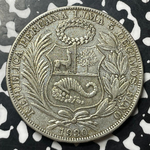 1930 Peru 1 Sol Lot#E7098 Large Silver Coin!