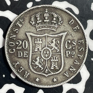 1885 Spanish Philippines 20 Centavos Lot#T1499 Silver!