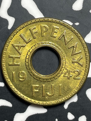 1942 Fiji 1/2 Penny Half Penny Lot#T9408 High Grade! Beautiful!