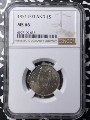 1951 Ireland 1 Shilling NGC MS66 Lot#G8964 Gem BU! Top Graded!