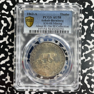 1862-A Germany Anhalt-Bernburg 1 Thaler PCGS AU58 Lot#G1080 Silver! KM#88