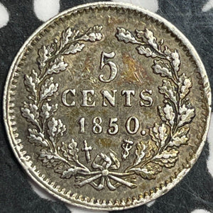 1850 Netherlands 5 Cents Lot#D8043 Silver! Nice!