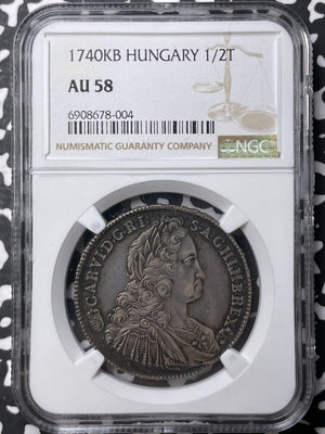 1740-KB Hungary 1/2 Thaler NGC AU58 Lot#G8371 Large Silver!