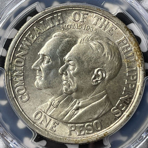 1936-M US Philippines Roosevelt/Quezon 1 Peso PCGS MS65 Lot#G8353 Silver! Gem BU