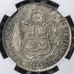 1872-YJ Peru 1 Sol NGC MS62 Lot#G9014 Large Silver! Nice UNC!