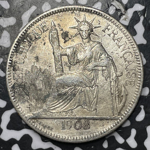 1908-A French Indo-China 1 Piastre Lot#JM7990 Large Silver!