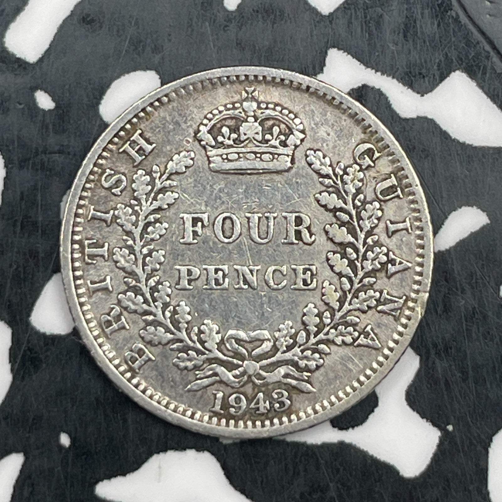 1943 British Guiana 4 Pence Fourpence Lot#N1052 Silver! Low Mintage