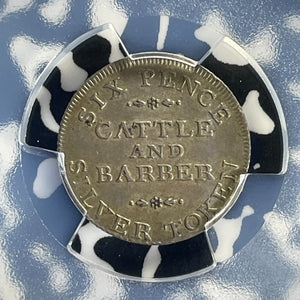1811 G.B. Yorkshire Cattle & Barber 6 Pence Token PCGS AU58 Lot#G762 Silver!