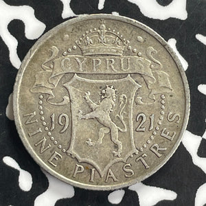 1921 Cyprus 9 Piastres Lot#C0175 Silver!