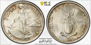 1945-S U.S. Philippines 50 Centavos PCGS MS66 Lot#G8352 Silver! Gem BU!