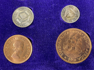 1954 South Africa 9x Coin Proof Set Lot#B2563 Including Silver! Original Box