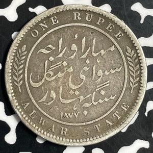 1877 India Alwar 1 Rupee Lot#T0947 Silver! Scarce!