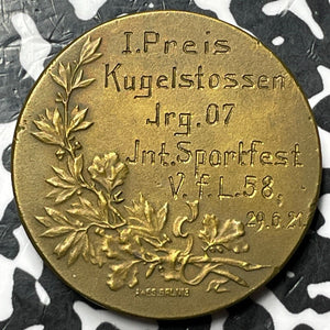 1921 Germany Shot Put Sporting Award Medal Lot#D7353 33mm