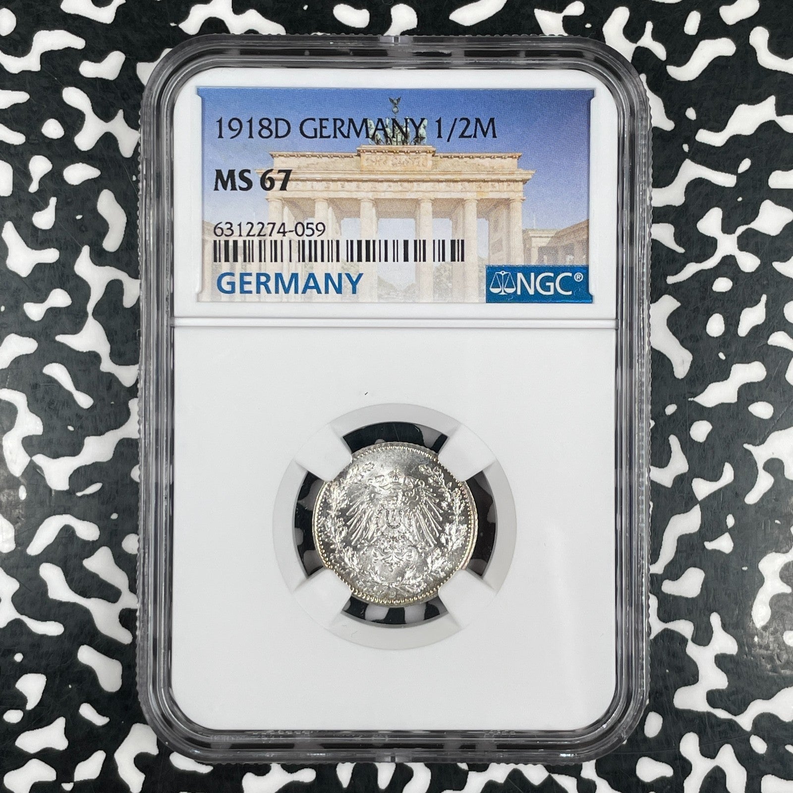 1918-D Germany 1/2 Mark NGC MS67 Lot#G4073 Silver! Gem BU!