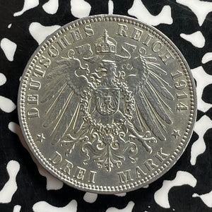 1914-J Germany Hamburg 3 Mark Lot#JM9884 Silver! Nice!