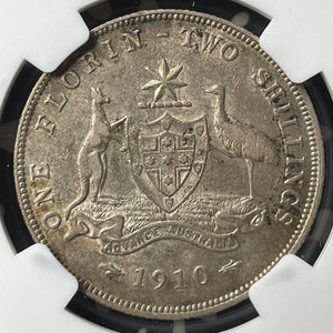 1910 Australia 1 Florin NGC XF45 Lot#G8784 Silver!