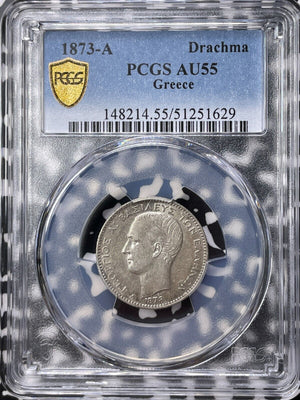 1873-A Greece 1 Drachma PCGS AU55 Lot#G9216 Silver!