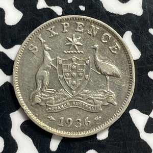 1936 Australia 6 Pence Sixpence Lot#C0479 Silver!
