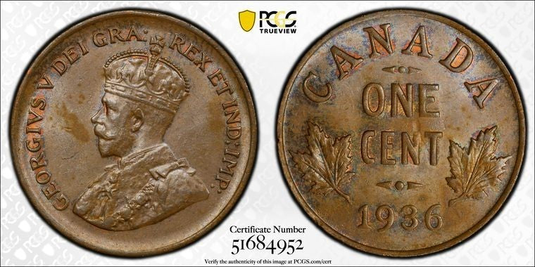 1936 Canada Small Cent PCGS MS63BN Lot#G2035 Choice UNC!