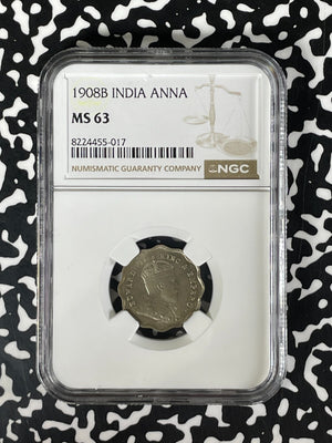 1908-(B) India 1 Anna NGC MS63 Lot#G181 Choice UNC!
