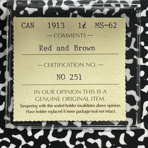 1913 Canada Large Cent ICCS MS62RB Lot#OV1598 Nice UNC!