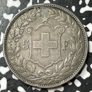 1892-B Switzerland 5 Francs Lot#JM7215 Large Silver Coin!
