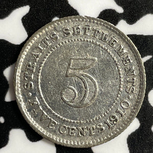 1910 Straits Settlements 5 Cents Lot#E3486 Silver!