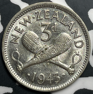 1943 New Zealand 3 Pence Threepence Lot#T9410 Silver! High Grade! Beautiful!