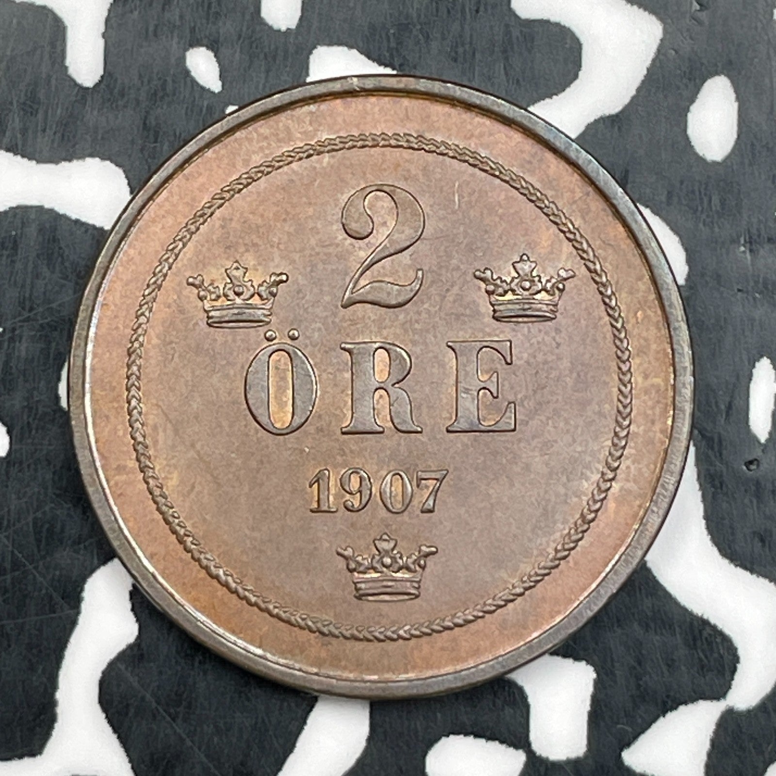 1907 Sweden 2 Ore Lot#N2473 High Grade! Beautiful!