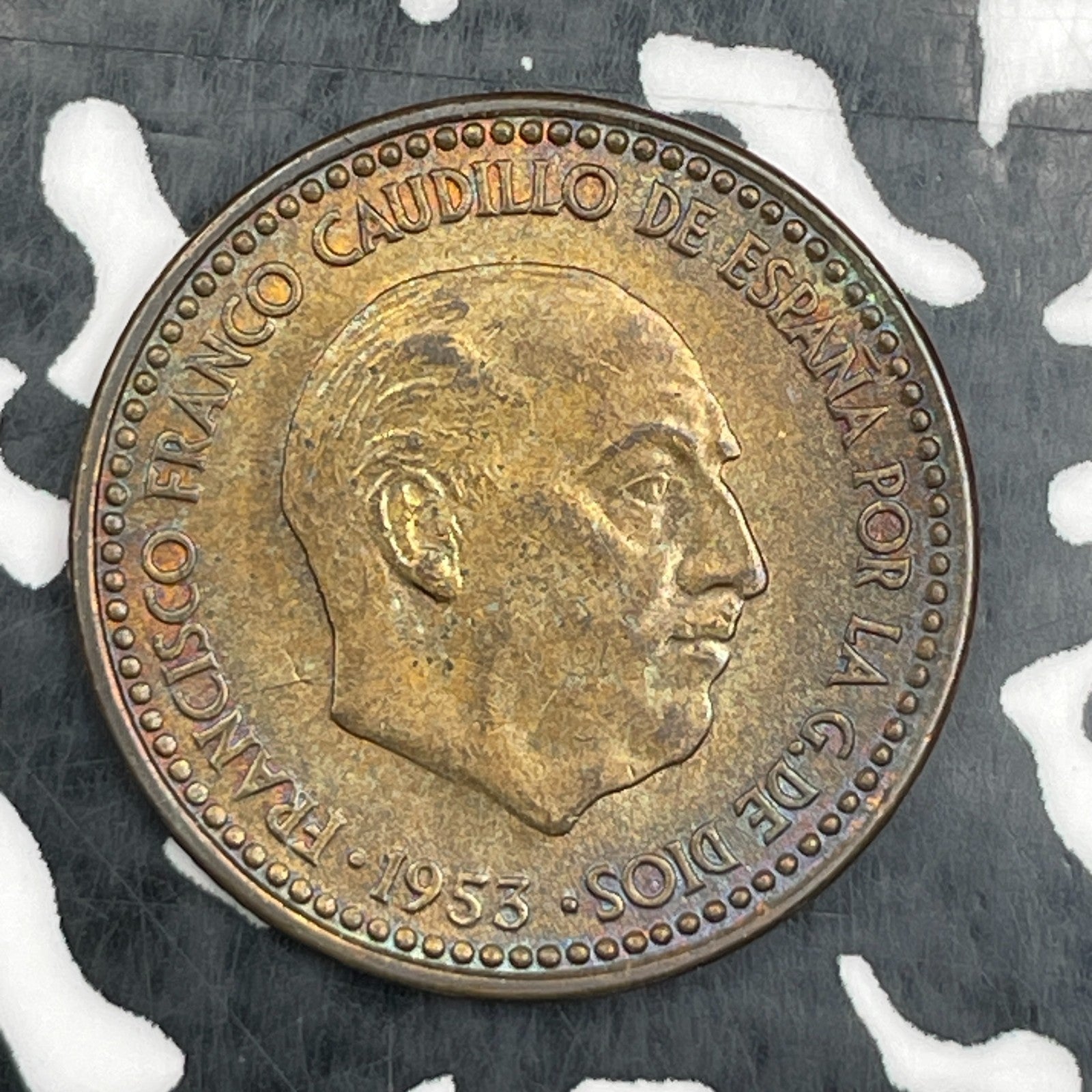 1953 (61) Spain 1 Peseta Lot#N2176 High Grade! Beautiful! Key Date!