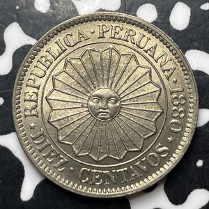 1880 Peru 10 Centavos Lot#MK240 High Grade! Beautiful!