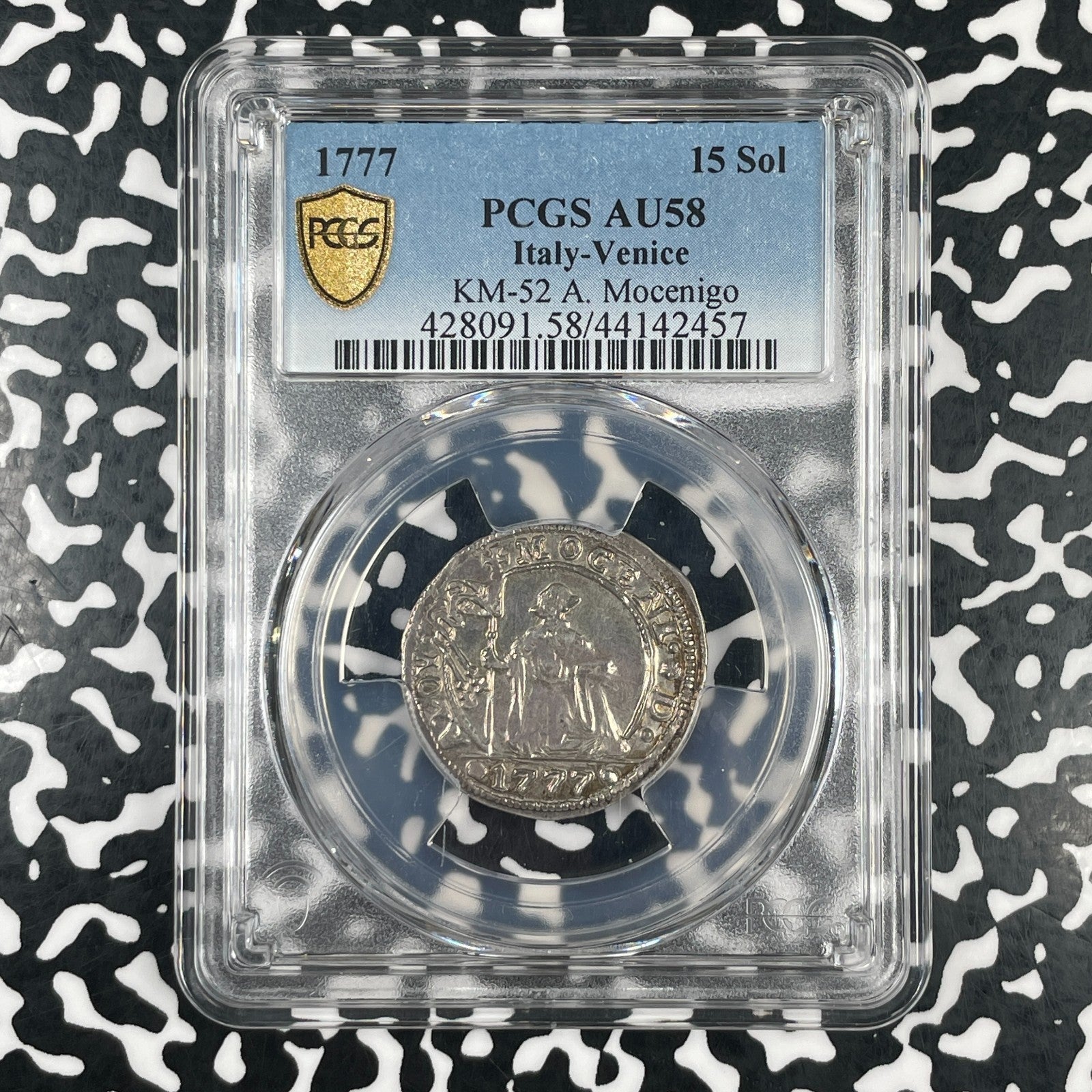 1777 Italy Venice 15 Soldi PCGS AU58 Lot#G4183 Silver! Top Graded! KM#52