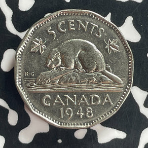 1948 Canada 5 Cents Lot#T7588 Beautiful Detail, Obverse Cleaned