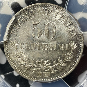 1863-M BN Italy 50 Centesimi PCGS MS63 Lot#G8221 Silver! Choice UNC!