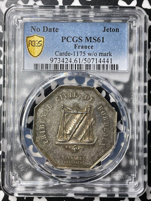 U/D France Bordeaux Attorneys Jeton PCGS MS61 Lot#G9431 Silver! Carde-1175