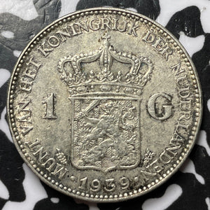 1939 Netherlands 1 Gulden Lot#D8289 Silver! Nice!