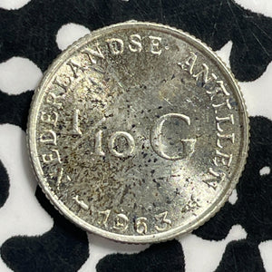 1963 Netherlands Antilles 1/10 Gulden Lot#C0477 Silver! High Grade! Beautiful!