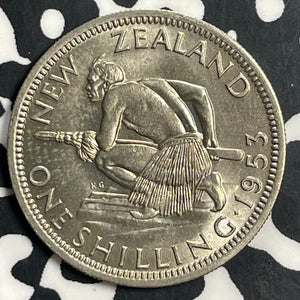 1953 New Zealand 1 Shilling Lot#T0746 High Grade! Beautiful! Key Date!