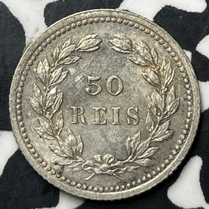 1893 Portugal 50 Reis Lot#E6825 Silver! High Grade! Beautiful!