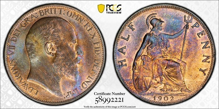 1902 Great Britain 1/2 Penny PCGS MS64RB Lot#G3990 Choice UNC! S-3991