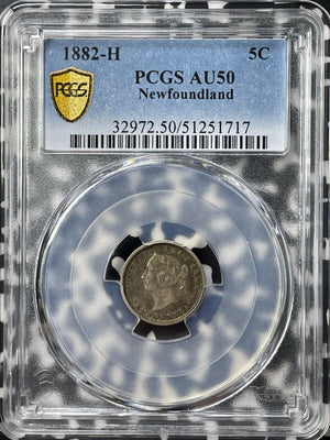 1882-H Newfoundland 5 Cents PCGS AU50 Lot#G9274 Silver!