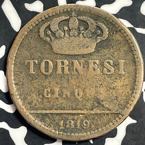 1819 Italy Naples 5 Tornesi Lot#T0140 Scarce!