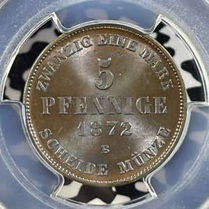 1872-B Germany Meck-Schwerin 5 Pfennig PCGS MS64BN Lot#G085 Choice UNC!