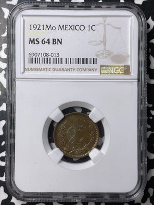 1921-Mo Mexico 1 Centavo NGC MS64BN Lot#G9043 Choice UNC!