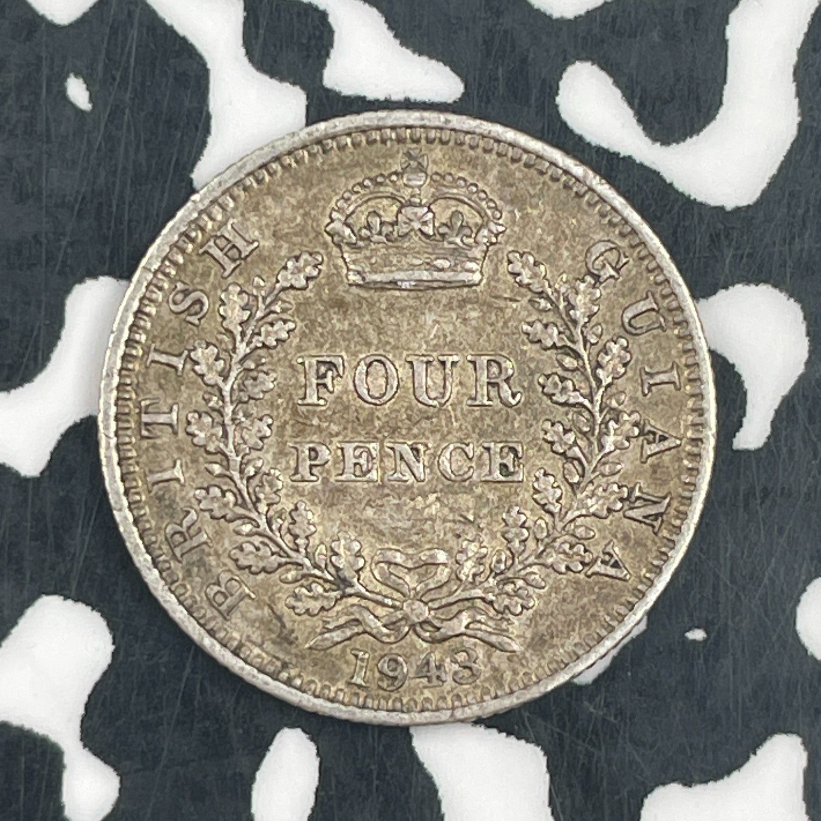 1943 British Guiana 4 Pence Fourpence Lot#F7766 Silver! Nice! Low Mintage