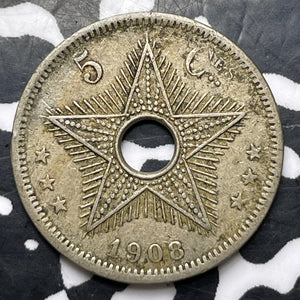 1908 Belgian Congo 5 Centimes Lot#JM8958 Key Date!