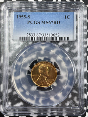 1955-S U.S. Lincoln Wheat Cent PCGS MS67RD Lot#G9547 Gem BU!