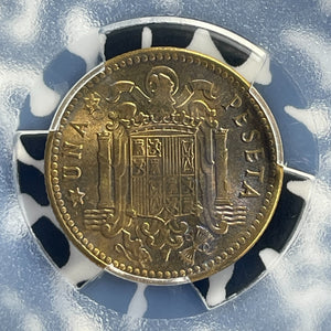 1947 (54) Spain 1 Peseta PCGS MS63 Lot#G718 Choice UNC!